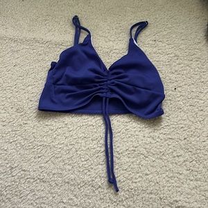 Dark blue bikini top with draw string in the center